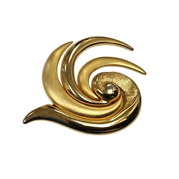 Vintage Brushed Textured Multi Swirl Brooch Pin Gold Tone - Picture 1 of 2